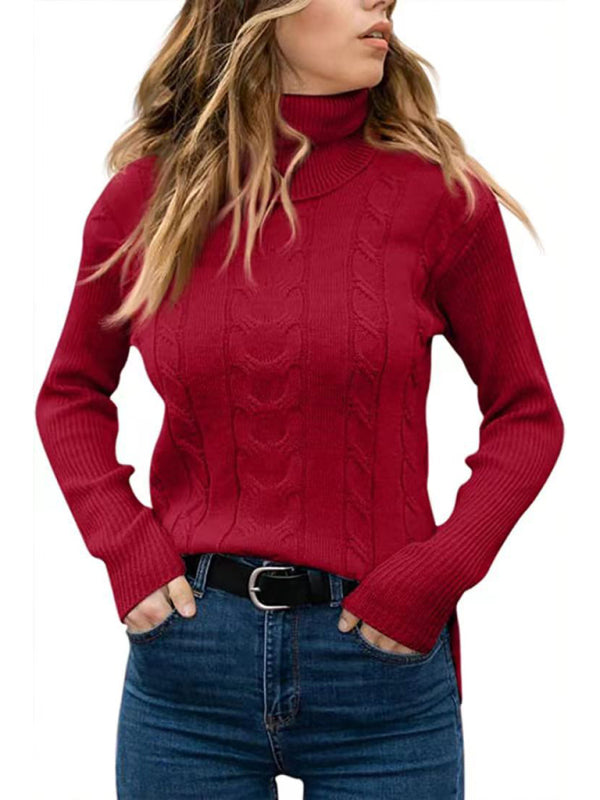 New Women's Solid Color Turtleneck Sweater Retro Long Sleeve Sweater