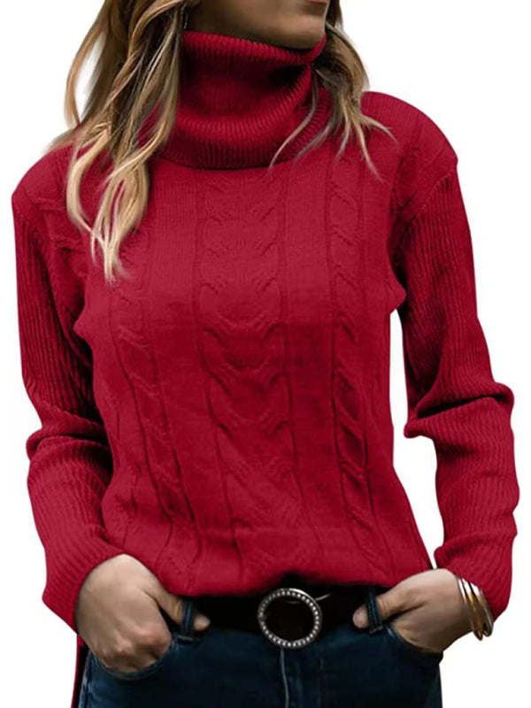 New Women's Solid Color Turtleneck Sweater Retro Long Sleeve Sweater