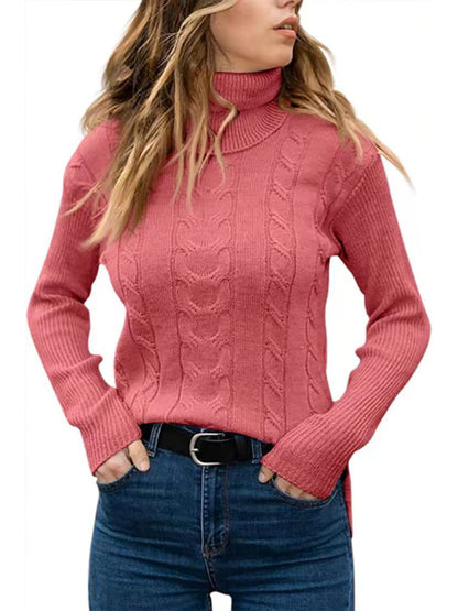 New Women's Solid Color Turtleneck Sweater Retro Long Sleeve Sweater