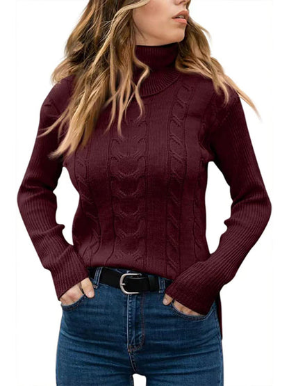 New Women's Solid Color Turtleneck Sweater Retro Long Sleeve Sweater