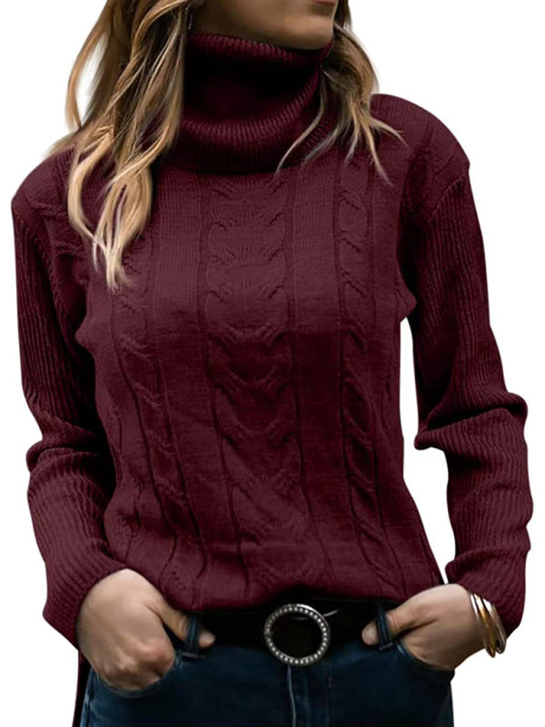 New Women's Solid Color Turtleneck Sweater Retro Long Sleeve Sweater