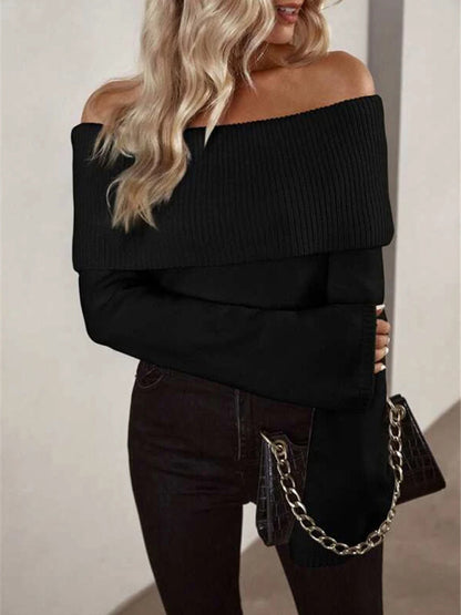 Off shoulder knitted long-sleeved winter and fall sweater