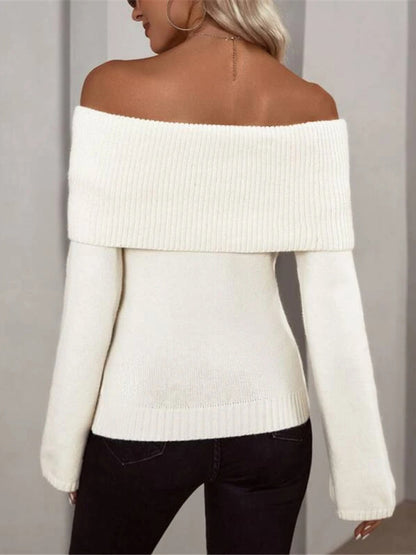 Off shoulder knitted long-sleeved winter and fall sweater