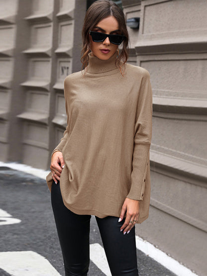 New women's mid-length solid color turtleneck sweater