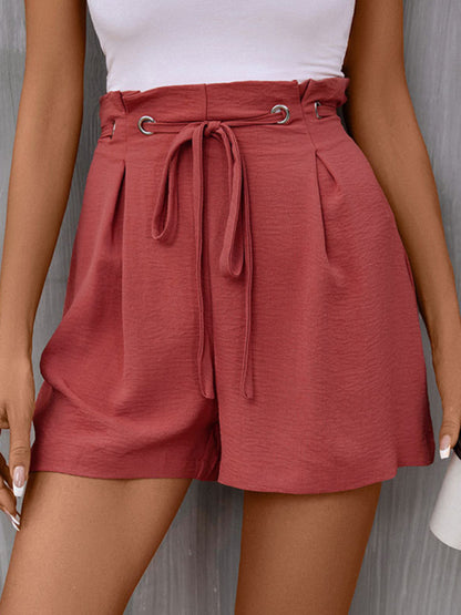 Women's High Waist Strappy Solid Color Shorts