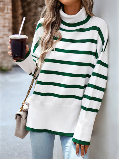 Striped casual round neck long sleeve knitted sweater