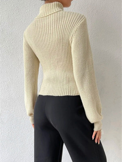 Sexy loose versatile sweater turtleneck hollow sweater outer top