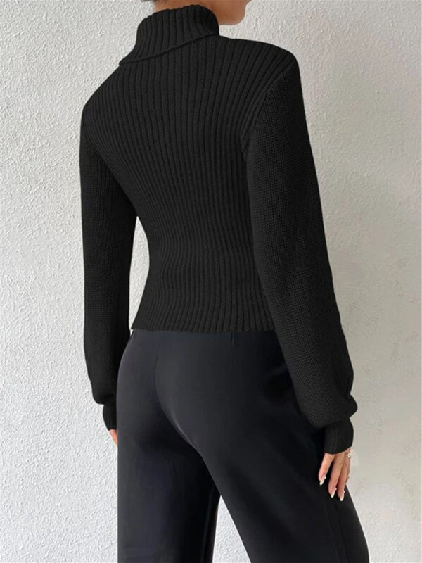 Sexy loose versatile sweater turtleneck hollow sweater outer top