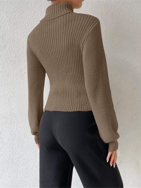 Sexy loose versatile sweater turtleneck hollow sweater outer top