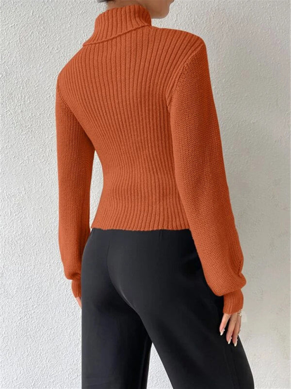 Sexy loose versatile sweater turtleneck hollow sweater outer top