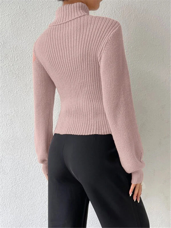 Sexy loose versatile sweater turtleneck hollow sweater outer top