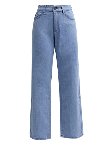 Women's High Waist Washed Straight Leg Jeans