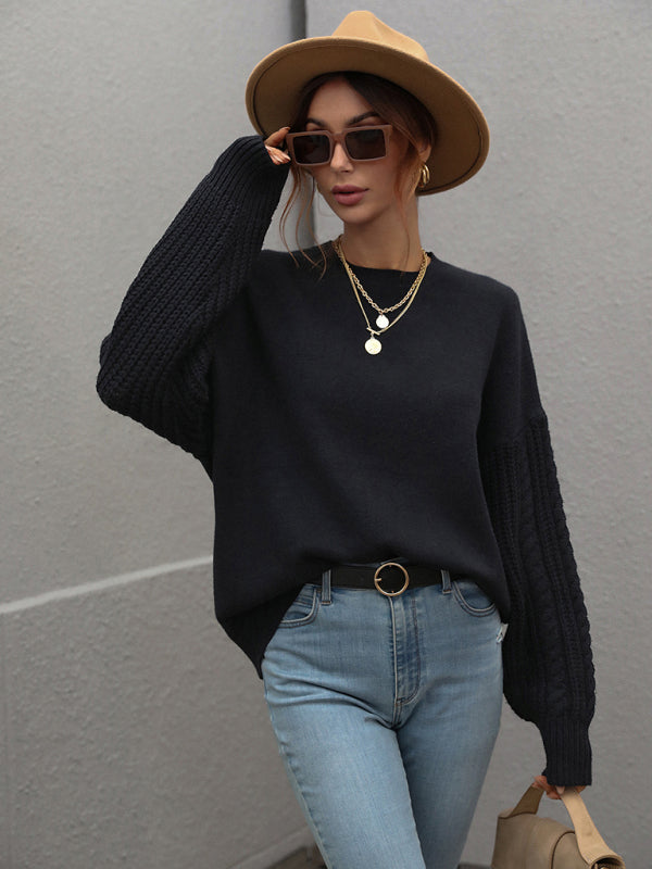 Long Sleeve Thick Knitted Round Neck Twist Rope Top Sweater