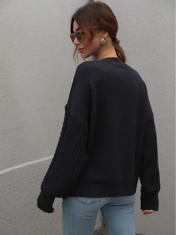 Long Sleeve Thick Knitted Round Neck Twist Rope Top Sweater