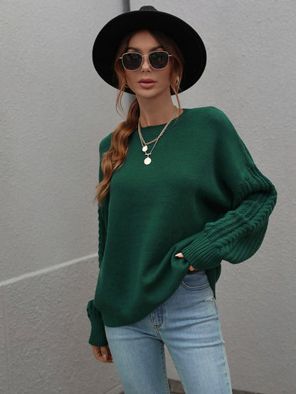 Long Sleeve Thick Knitted Round Neck Twist Rope Top Sweater