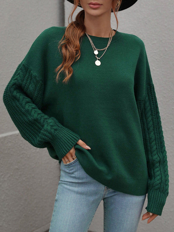 Long Sleeve Thick Knitted Round Neck Twist Rope Top Sweater