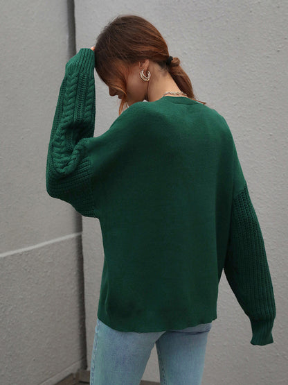 Long Sleeve Thick Knitted Round Neck Twist Rope Top Sweater