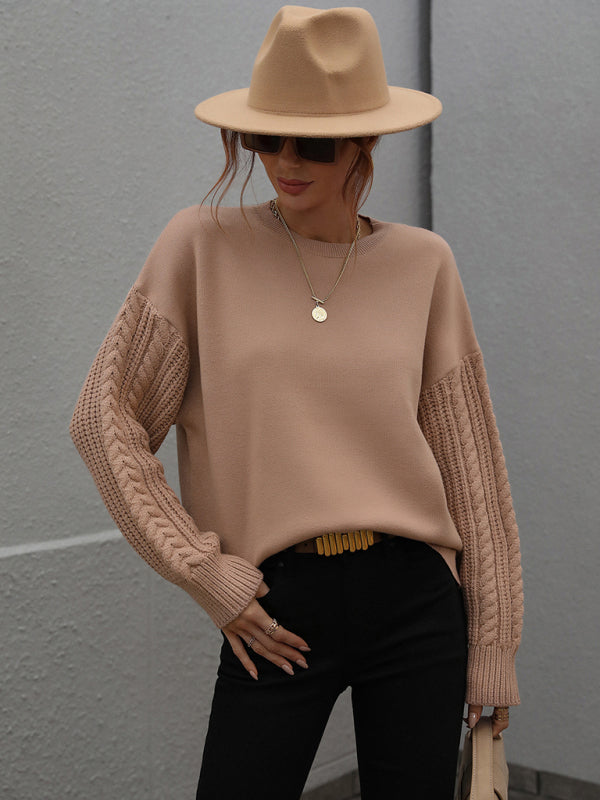 Long Sleeve Thick Knitted Round Neck Twist Rope Top Sweater