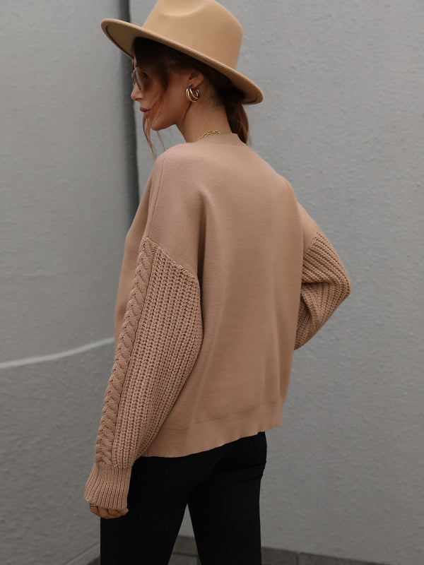 Long Sleeve Thick Knitted Round Neck Twist Rope Top Sweater