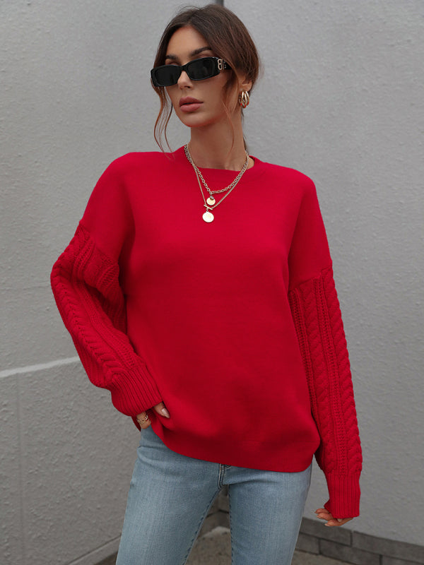 Long Sleeve Thick Knitted Round Neck Twist Rope Top Sweater