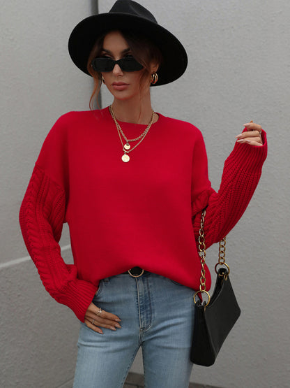 Long Sleeve Thick Knitted Round Neck Twist Rope Top Sweater