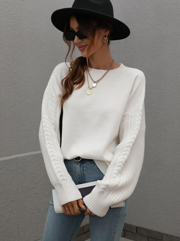 Long Sleeve Thick Knitted Round Neck Twist Rope Top Sweater