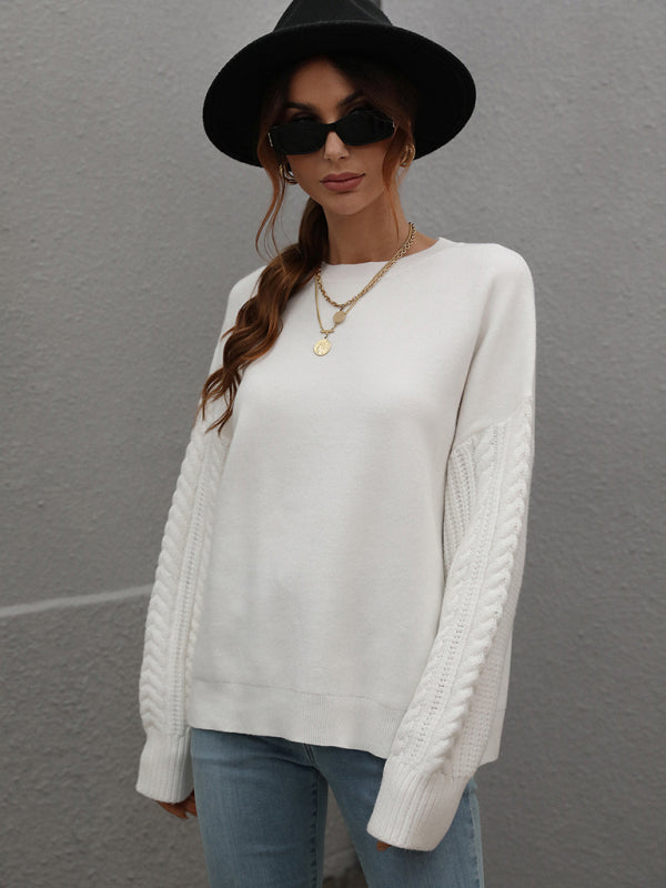 Long Sleeve Thick Knitted Round Neck Twist Rope Top Sweater