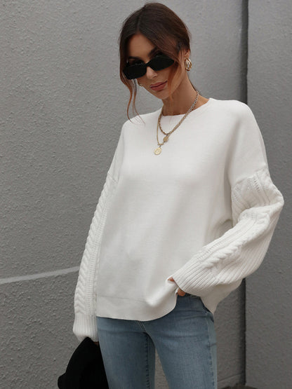 Long Sleeve Thick Knitted Round Neck Twist Rope Top Sweater