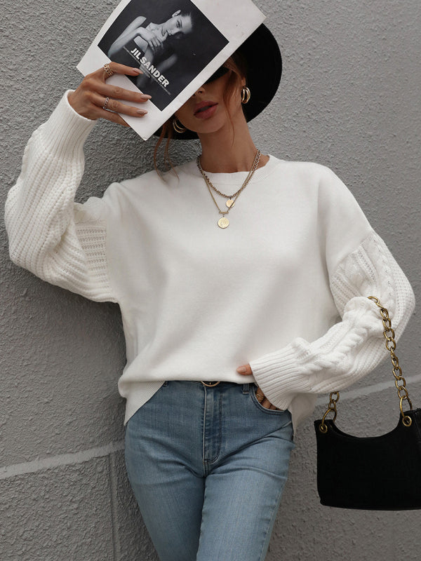 Long Sleeve Thick Knitted Round Neck Twist Rope Top Sweater