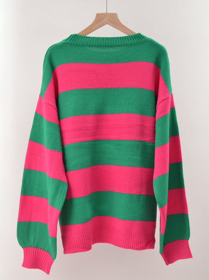 Striped round neck casual knitted sweater