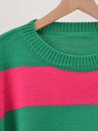 Striped round neck casual knitted sweater