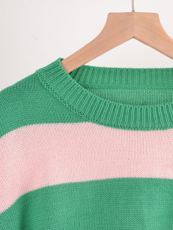 Striped round neck casual knitted sweater