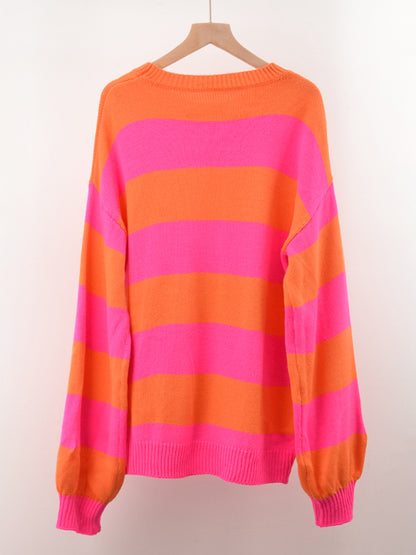 Striped round neck casual knitted sweater