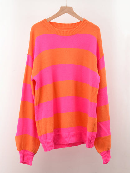 Striped round neck casual knitted sweater