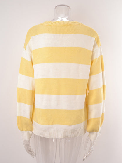 Striped round neck casual knitted sweater