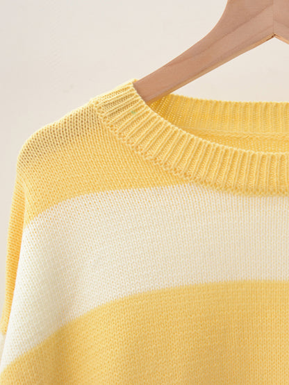 Striped round neck casual knitted sweater