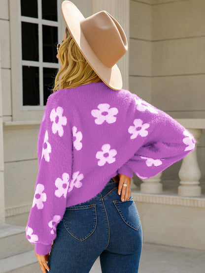 Women's short colorful sweater floral sweater