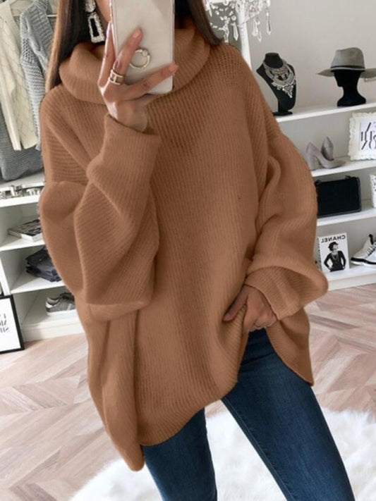 Long sleeve solid color turtleneck sweater