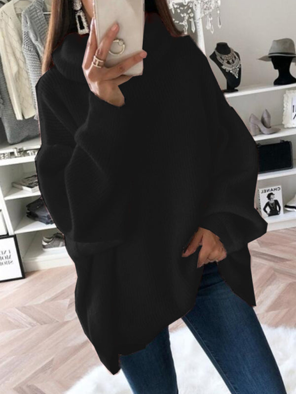 Long sleeve solid color turtleneck sweater