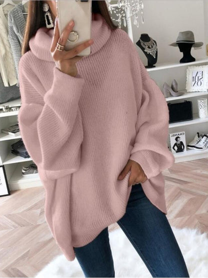 Long sleeve solid color turtleneck sweater