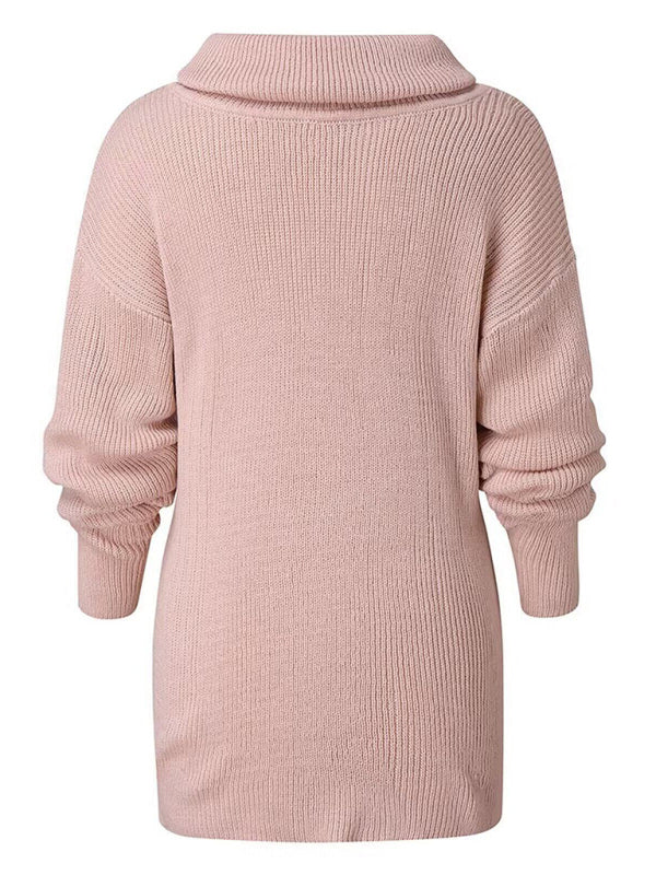 Long sleeve solid color turtleneck sweater