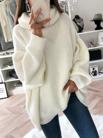 Long sleeve solid color turtleneck sweater