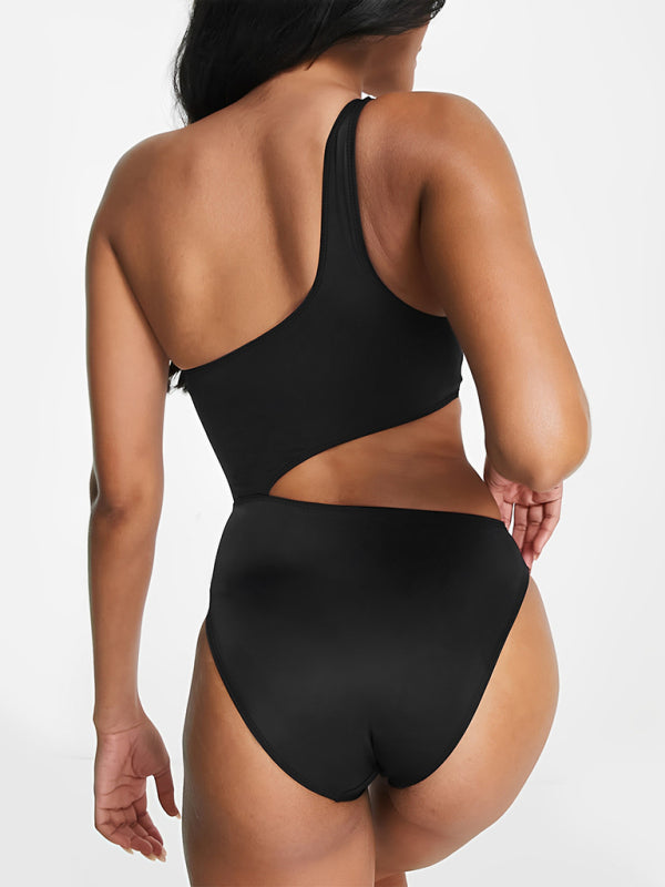 black and white one piece hollow swimsuit