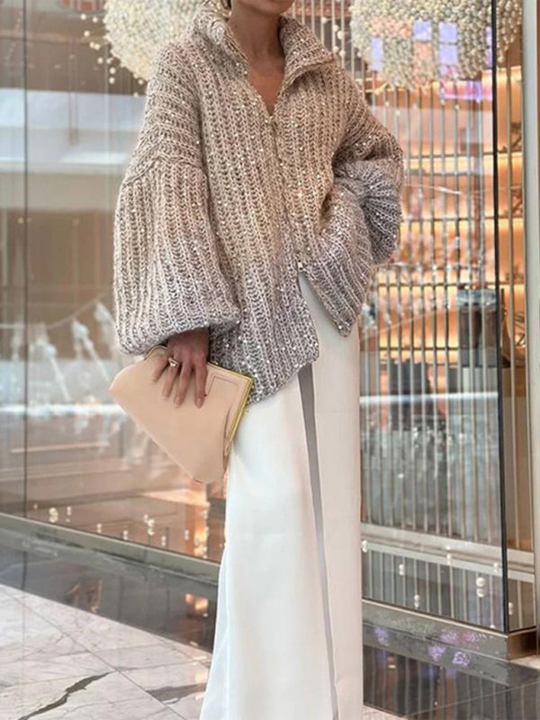 Sequined V-neck cardigan sweater