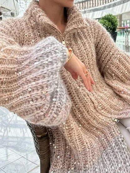Sequined V-neck cardigan sweater