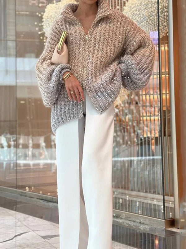 Sequined V-neck cardigan sweater