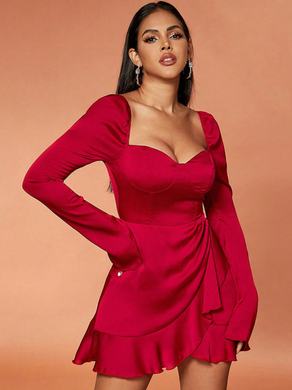 Women's Sexy Bell Sleeve Ruffle Dress