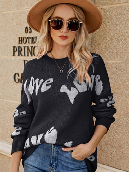 Women's new Valentine's Day letter jacquard pullover knitted sweater