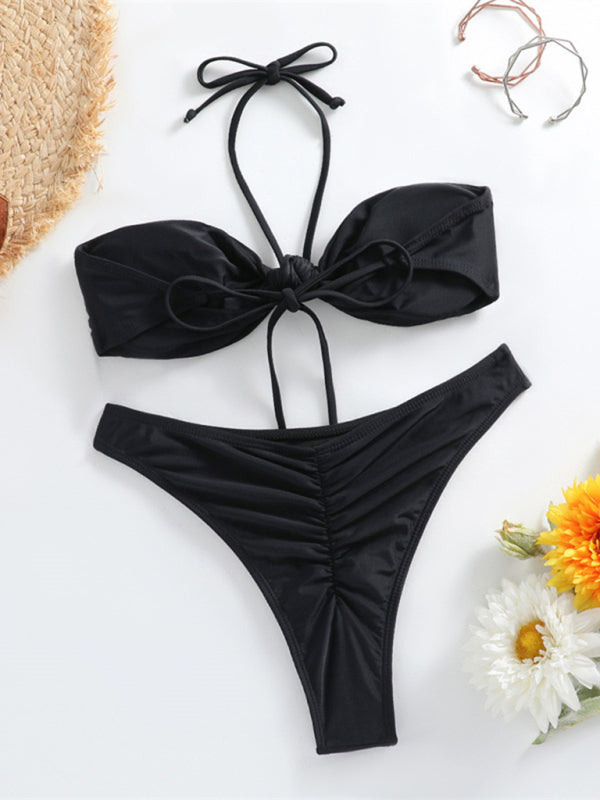 Feminine knot halterneck string bikini