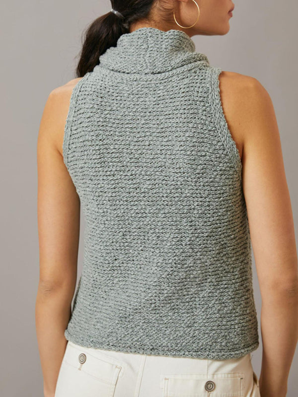 Women's Knitted Sleeveless Scarf Collar Street Fashion Sweater Vest